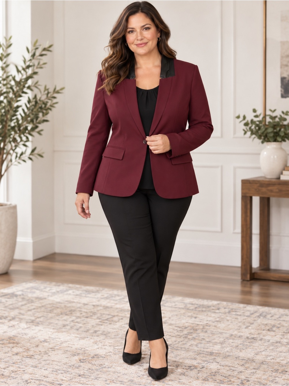 Lane Bryant Burgundy Blazer with Black Pants